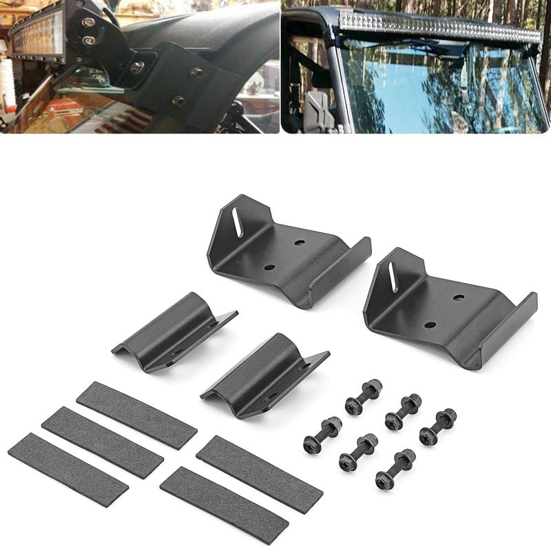 Wsays No Need Drilling 50 inch Curved Straight LED Light Bar Upper Windshield Pro-fit Cage Mounting Brackets Compatible with Polaris Ranger 570 900 1000 - Image 1